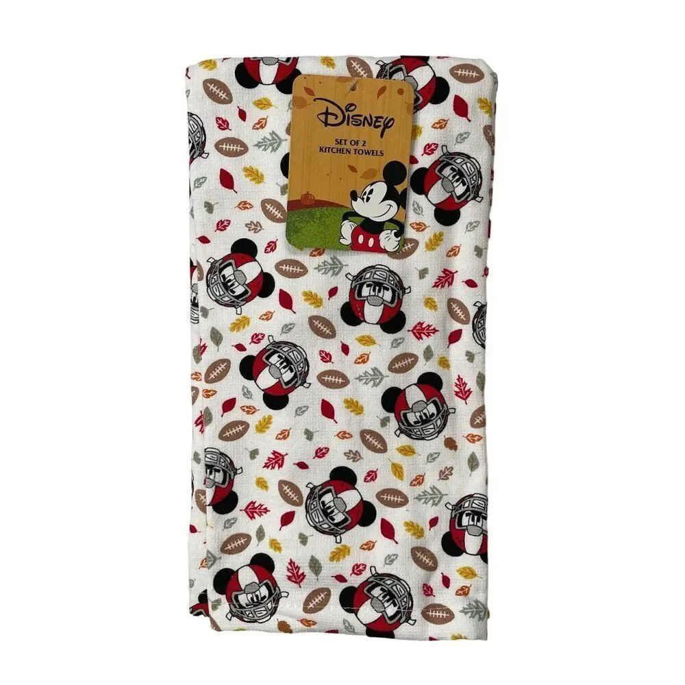 Disney Mickey‎ Mouse Fall Football Kitchen Towels Set 2 Autumn Leaves Football
